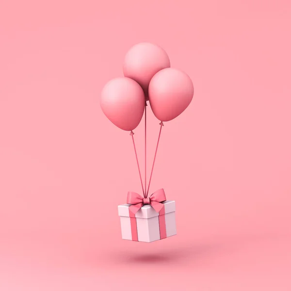 Dolce Confezione Regalo Volante Con Palloncini Colore Rosa Pastello Isolati — Foto Stock