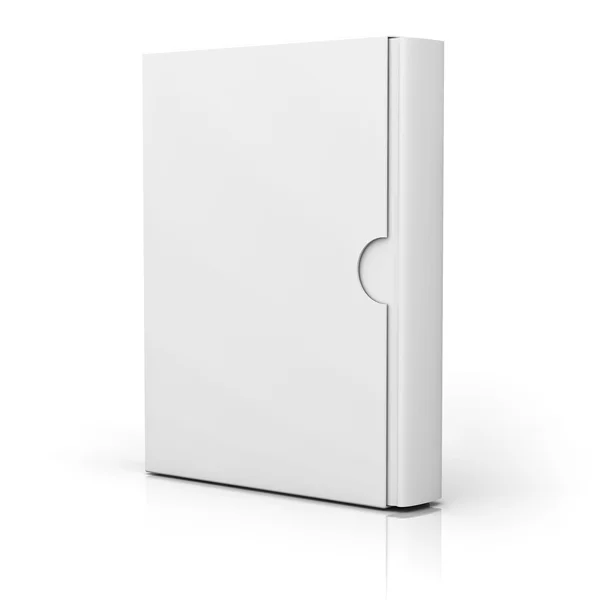 Libro con tapa de caja en blanco de pie aislado sobre fondo blanco — Foto de Stock