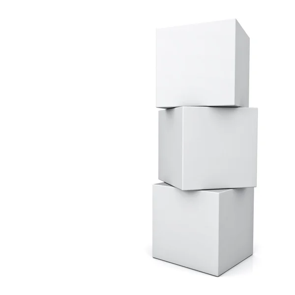 Cajas de concepto 3D en blanco de pie aisladas sobre fondo blanco —  Fotos de Stock