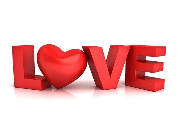 Rotes Herz in Wort Liebe isoliert über weißem Hintergrund — Stockfoto