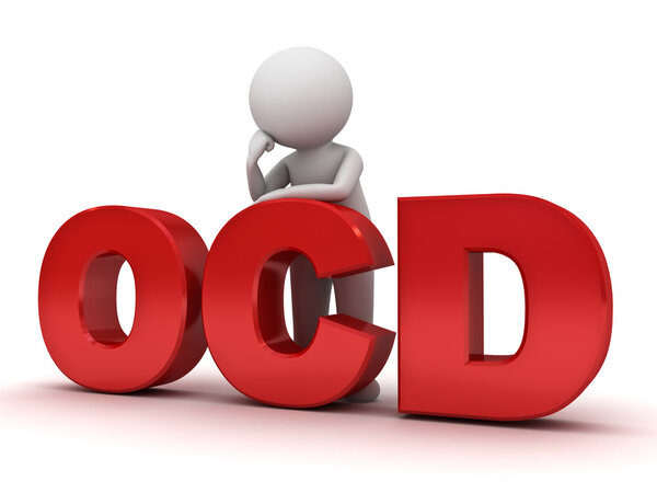 Третий мужчина стоит с красным текстом ocd или обсессивно-компульсивное расстройство симптомы тревоги
