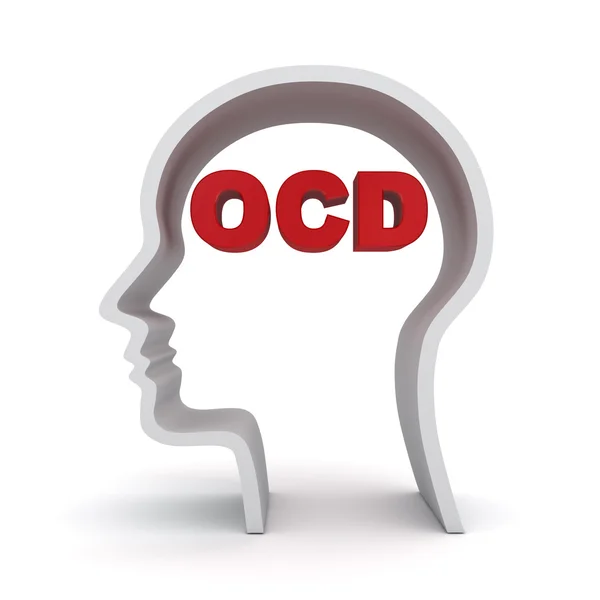 Head shape with red ocd text or Obsessive compulsive disorder anxiety symptoms concept isolated over white — Stock Photo, Image