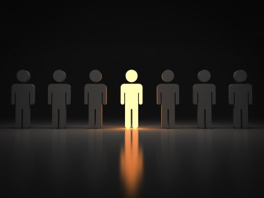 Kalabalık ve farklı kavram, bir ışık adam silah ile diğer açık ile ayakta öne