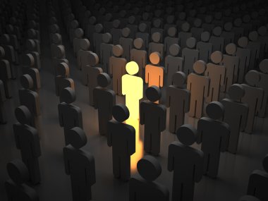 Stand out from the crowd and different concept , One light man standing with arms wide open with other clipart