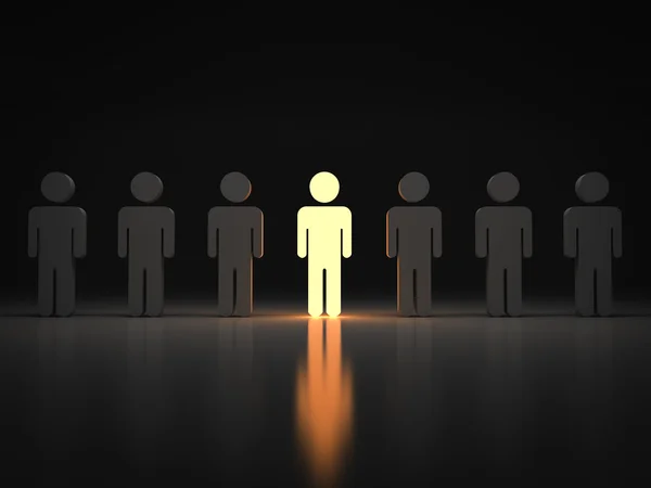 Stand out from the crowd and different concept , One light man standing with arms wide open with other — Stock Photo, Image