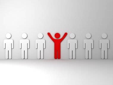 Stand out from the crowd and different concept , One red man standing with arms wide open with other white clipart