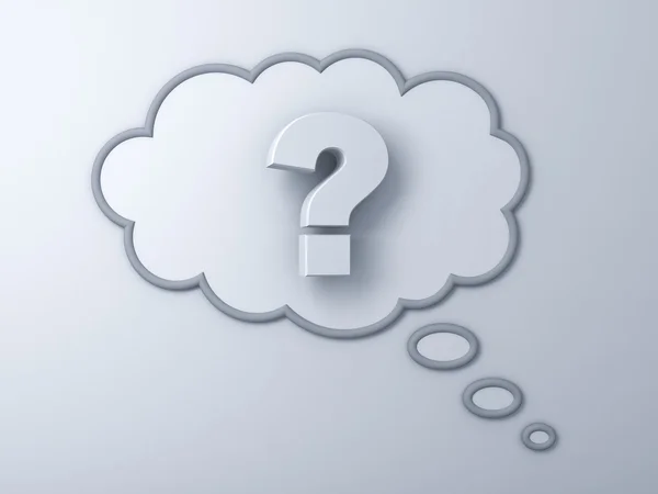 3d question mark in thinking bubble over white — Stockfoto