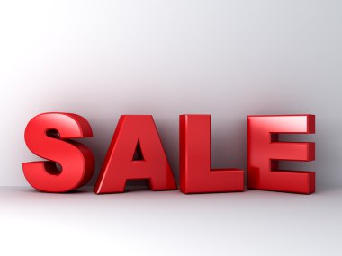 3D kırmızı satış kelime beyaz arka plan üzerinde