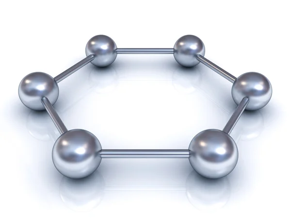 Modelo de estructura molecular hexagonal 3d aislado sobre fondo blanco con reflexión — Foto de Stock