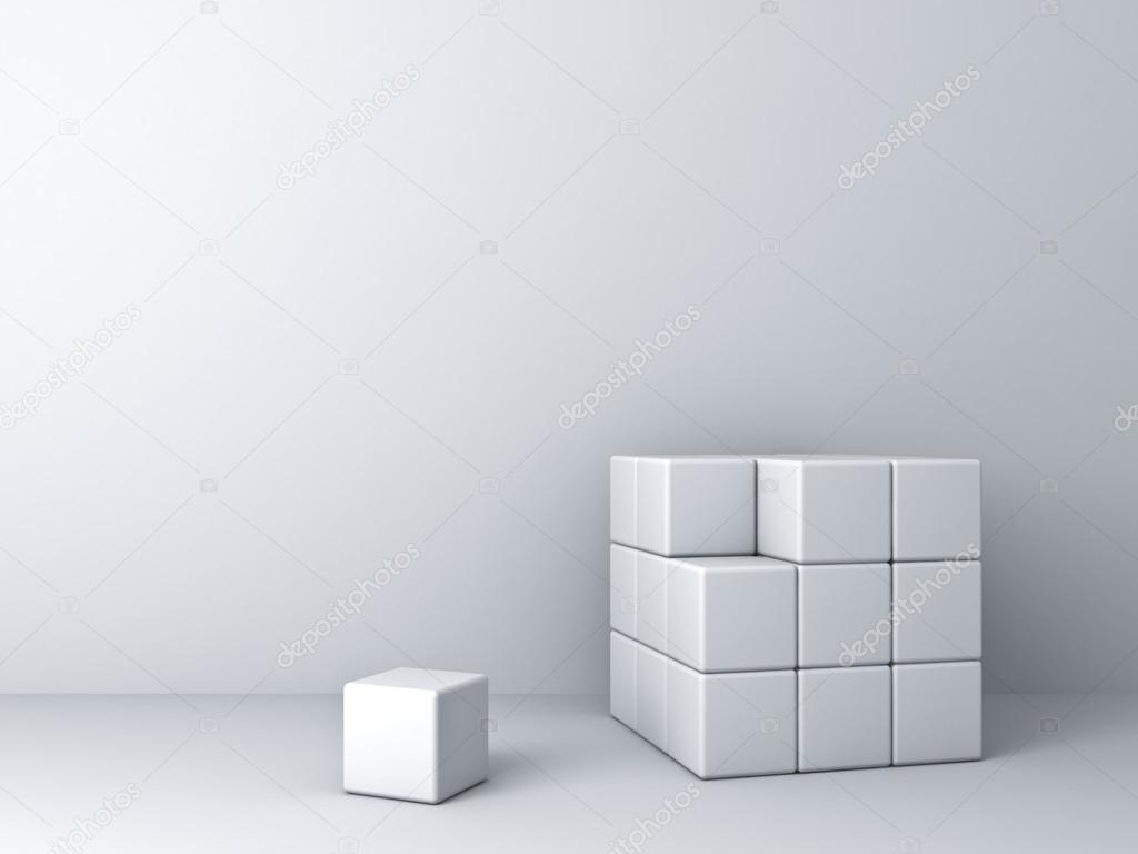 Abstract blocks on white wall one unique concept