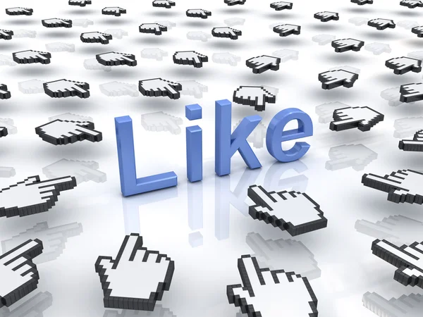 Like concept many hand cursors mouse clicking like button or link on white — Stock Photo, Image