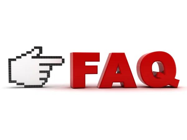 Hand cursor pointing at red word faq frequently asked questions concept — Stock Photo, Image