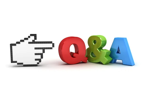 Hand cursor pointing at Q and A questions and answers concept — Stock Photo, Image