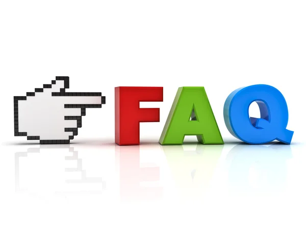 Hand cursor pointing at colorful word faq frequently asked questions concept — Stock Photo, Image