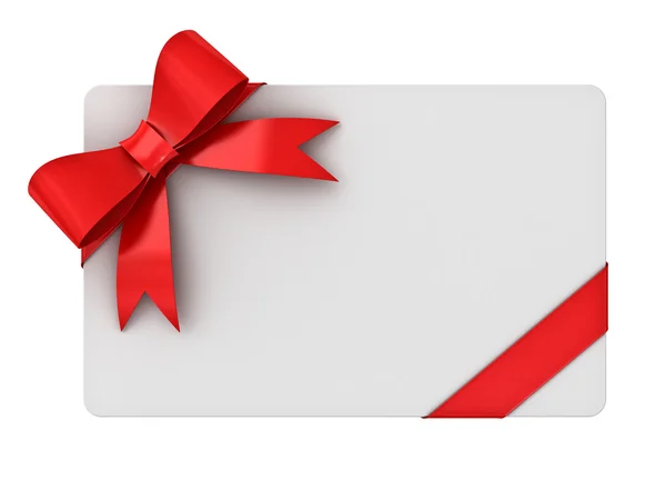 Üres ajándék kártya, piros szalagok és íj — Stock Fotó