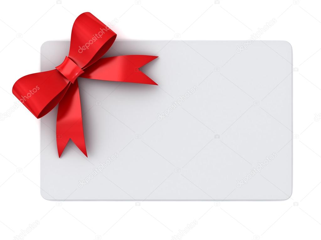 Blank gift card with red ribbons and bow concept