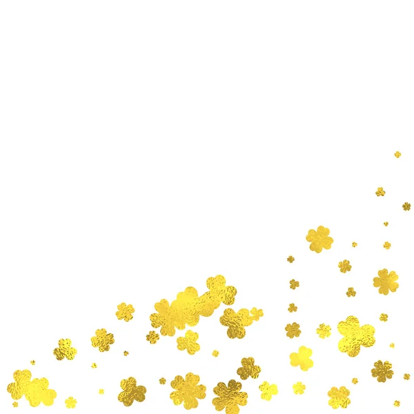 Gold glittering folie bloemen op witte achtergrond — Stockvector