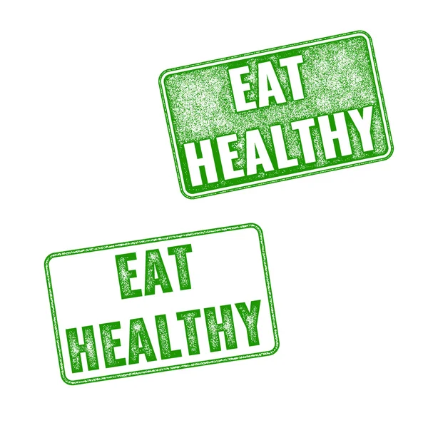 Sellos de goma de grunge vector verde a comer sano — Archivo Imágenes Vectoriales