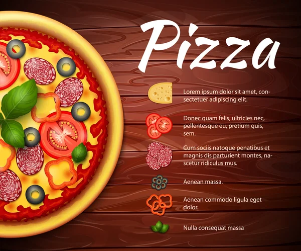Пицца рецепт Векторный фон с ингредиентами — стоковый вектор