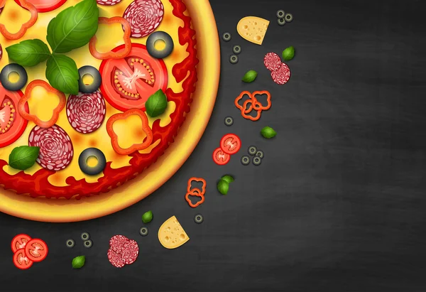 Gerçekçi vektör Pizza tarifi veya menü arka plan — Stok Vektör