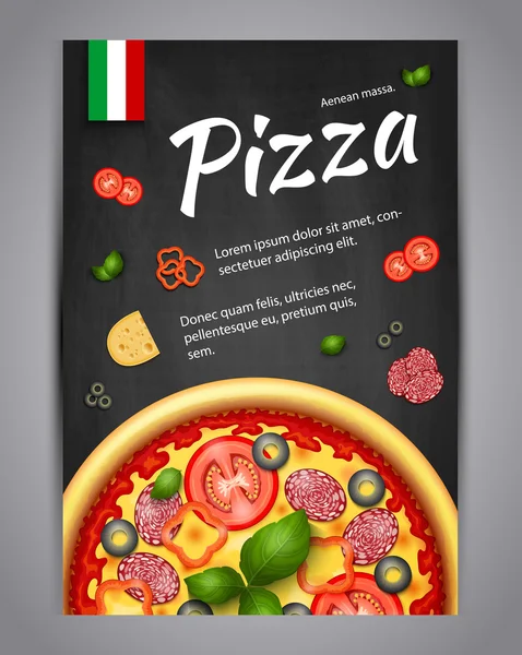 Gerçekçi dikey pizza vektör yazı tahtası el ilanı — Stok Vektör