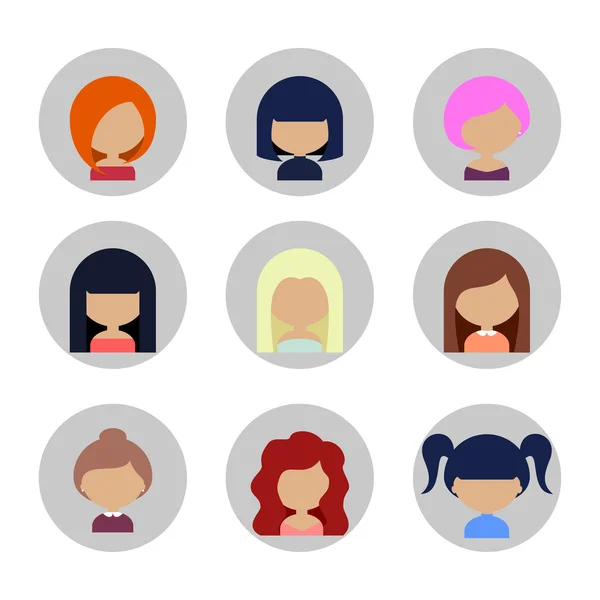 Набір жінок обличчя ікони в плоский дизайн — стоковий вектор
