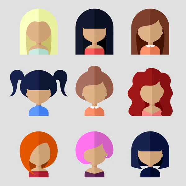 Set of Women Faces Icons in Flat Design — Stock Vector