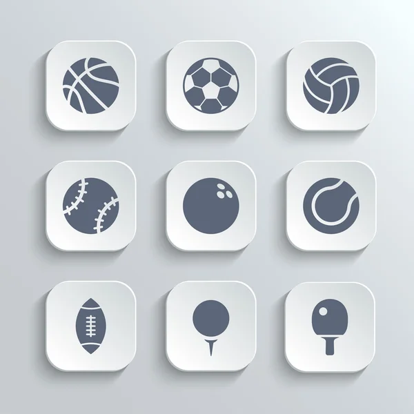 Esporte bolas ícone conjunto - vector app branca botões — Vetor de Stock