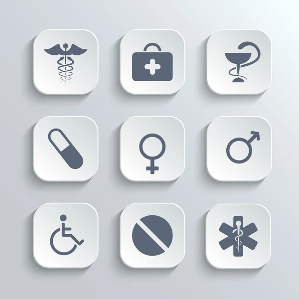 Medical icons set - vector white app buttons — Stock Vector