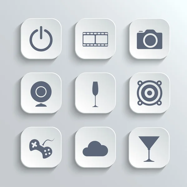 Set de iconos multimedia - vector app blanco botones — Archivo Imágenes Vectoriales