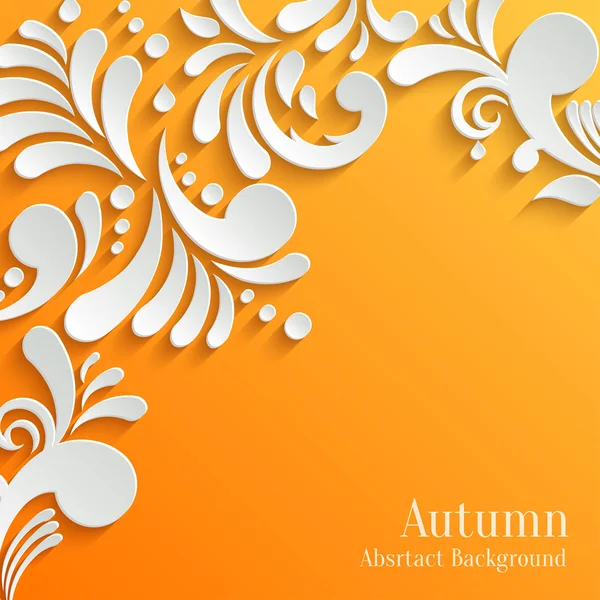 Abstract Autumn Orange Background with 3d Floral Pattern — Stock Vector
