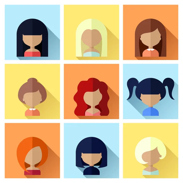 Set of Women Faces Icons in Flat Design — Stock Vector