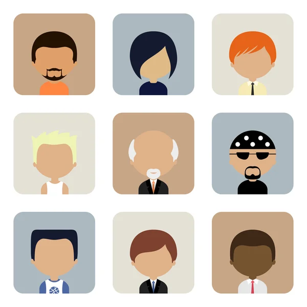 Set of Men Faces Icons in Flat Design — Stock Vector