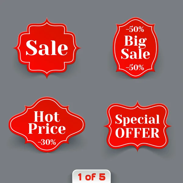 Vector Set of Red Sale Paper Retro Labels. — Stock Vector