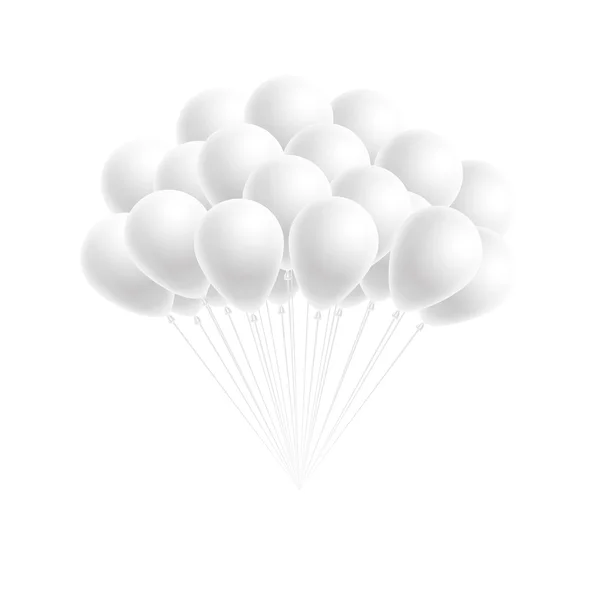 Vector manojo cumpleaños o fiesta globos blancos — Vector de stock