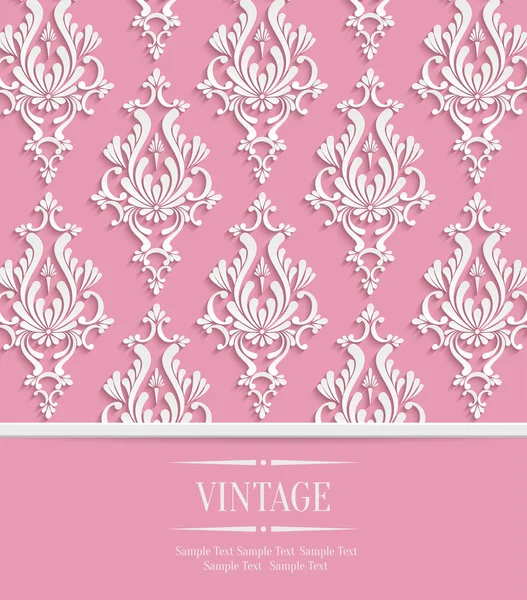 Vector 3d rosa Vintage Background per Greeting or Invitation Card with Damask Floral Pattern — Vettoriale Stock