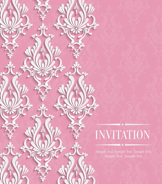 Vetoriais 3d rosa Vintage Background para saudação ou cartão convite com padrão Floral do Damasco — Vetor de Stock