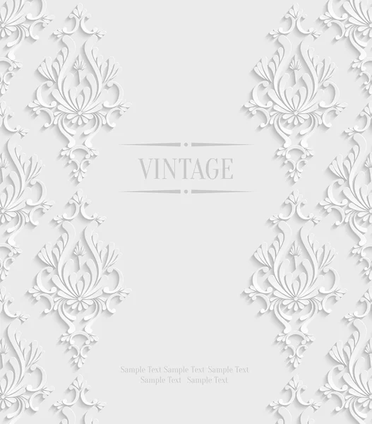 Vector 3d Vintage Invitation Card with Floral Damask Pattern — Stock Vector