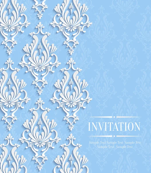 Vector Blue Vintage Invitation Card with Floral Damask Pattern — Stock Vector