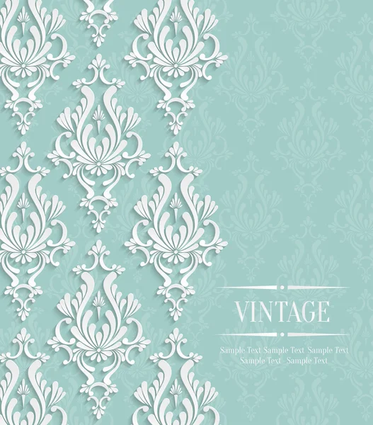 Tarjeta de invitación Vector Green Vintage con patrón de damasco floral — Vector de stock