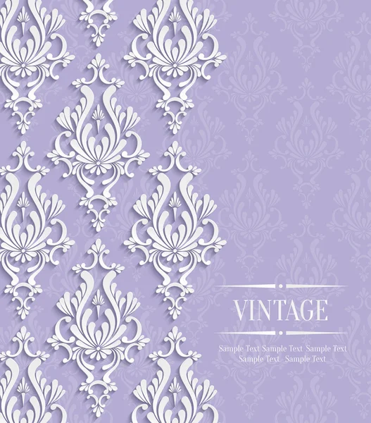 Tarjeta de invitación Vintage violeta de vector con patrón Damasco Floral — Vector de stock