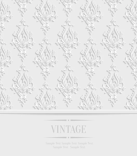 Scheda di invito Vintage bianco vettoriale con motivo damascato floreale 3d — Vettoriale Stock