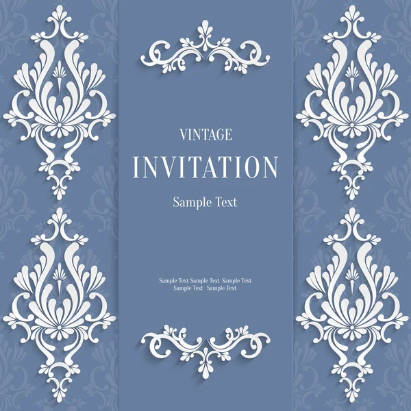 Vector Gray Christmas Vintage Invitation Card with 3d Floral Pattern — Stockvector