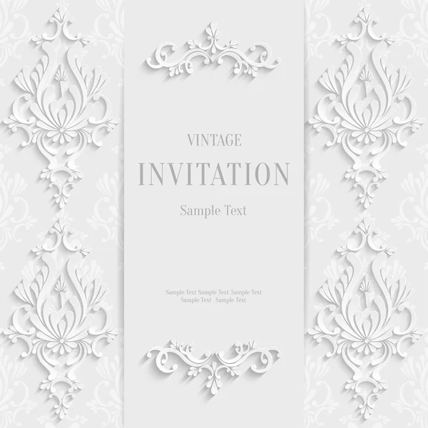 Vector White Christmas Vintage Invitation Card with 3d Floral Pattern — Stockvector