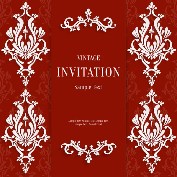 Vector Red Christmas Vintage Invitation Card with 3d Floral Pattern — Stockvector