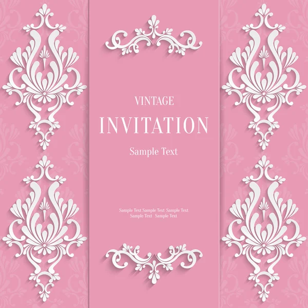 Vector Pink Vintage Invitation Card with 3d Floral Pattern — Stockvector