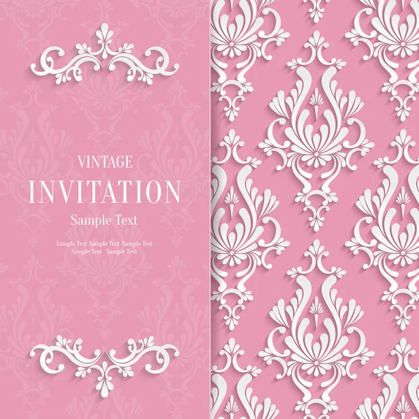 Vector Pink Floral 3d Wedding Invitation Background Template — Stockvector