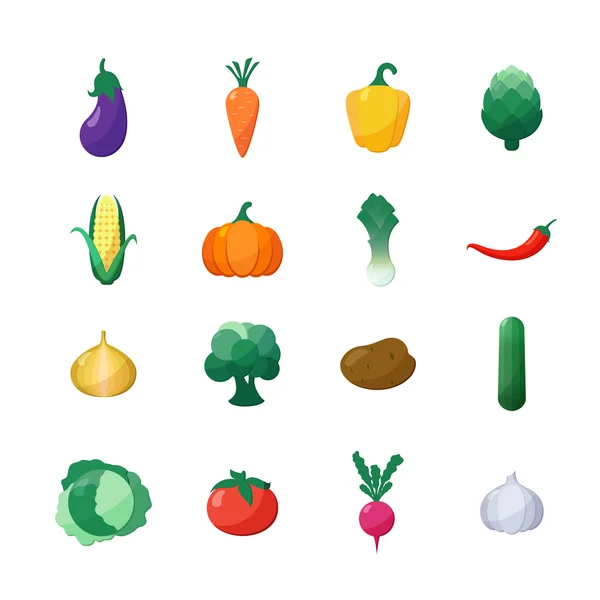 Vector Icons Vegetables Flat Style Set Isolated over White - Stok Vektor