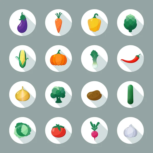 Vektor-Icons Gemüse Flat Style mit Long Shadow Set — Stockvektor