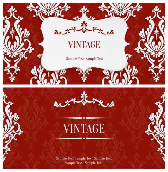 Vector Red 3d Vintage Invitation Template with Floral Damask Pattern — Stockový vektor